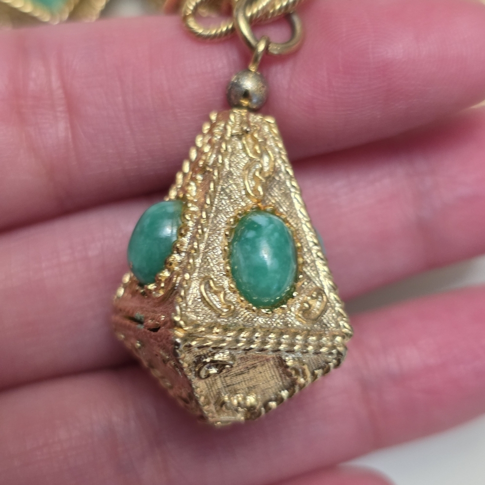 Vintage Gold-Tone Charm Bracelet with Green and Multicolor Gem Accents - Picture 6 of 14